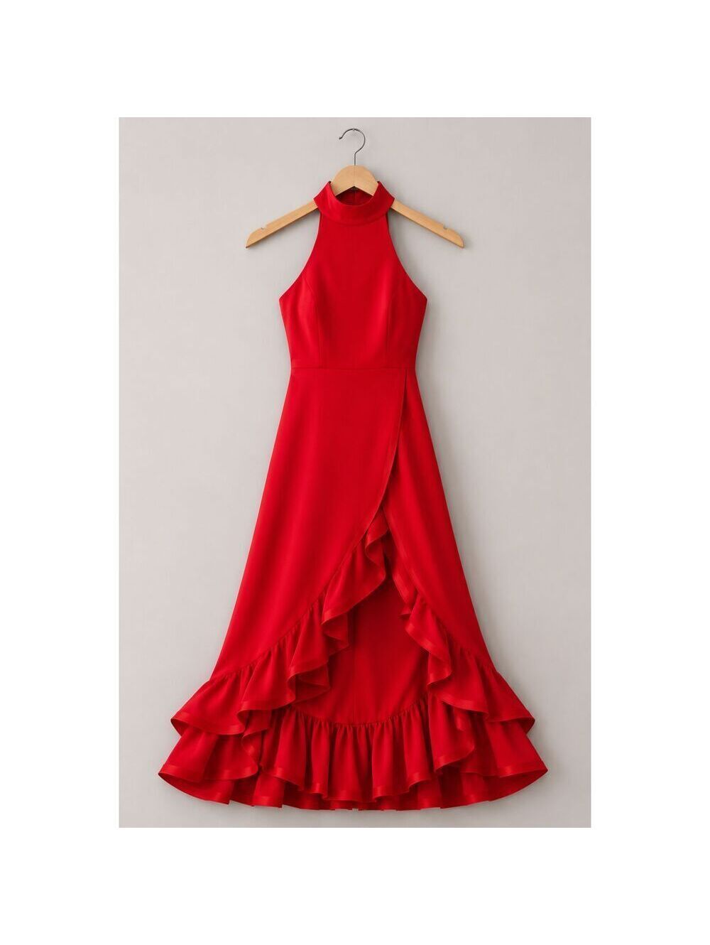 Aqua Betsy Adams Red Ruffle Gown Size 10 Maxi Long Dress Made In USA $268